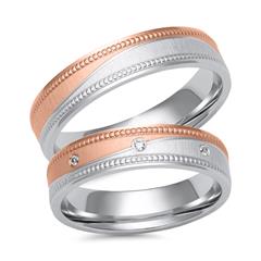 🦚 Eheringe aus Weiß- und Roségold mit 3 Diamanten