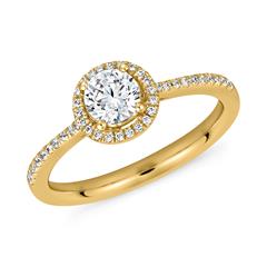 🦚 Halo Diamantring aus Gelbgold, lab grown