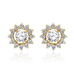 🦚 Goldene lab grown Diamantohrstecker Halo für Damen