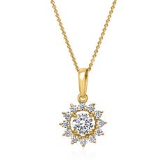 🦚 Halo Kette mit lab grown Diamantanhänger aus Gelbgold