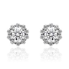 🦚 Diamantohrstecker Halo, Weißgold oder Platin, lab grown