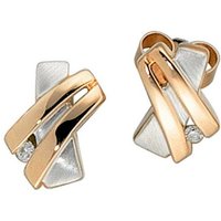 JOBO Paar Ohrstecker, 585 Roségold bicolor mit 2 Diamanten goldfarben