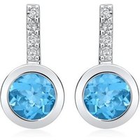 Unique Paar Ohrstecker 585er Ohrringe 2 Topase 1,2 ct. 8 Diamanten 0,068 ct. blau