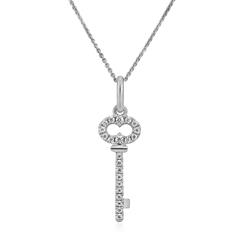 🦚 Weißgoldene Kette mit Schlüssel, lab grown Diamanten