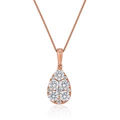 🦚 Damenkette mit Diamantanhänger Tropfen aus Roségold