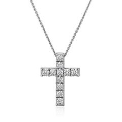 🦚 Damenkette mit Kreuzanhänger aus Weißgold, Diamanten
