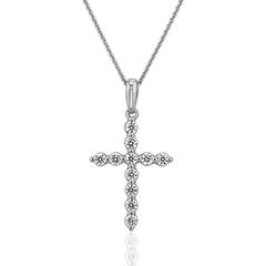 🦚 Weißgoldene Damenkette mit Kreuzanhänger und Diamanten