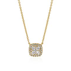 🦚 Damenkette Halo aus Gelbgold mit Diamanten