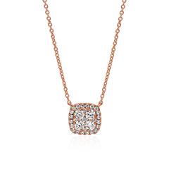 🦚 Damen Halskette Halo aus Roségold mit Brillanten