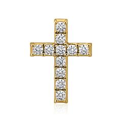 🦚 Damen Kreuzanhänger mit lab grown Diamanten, Gelbgold