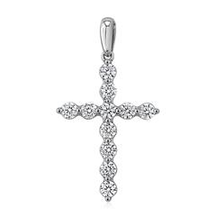 🦚 Damenanhänger Kreuz mit Diamanten aus Weißgold, Platin