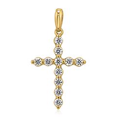 🦚 Damen Anhänger Kreuz aus Gelbgold mit Brillanten