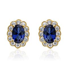 🦚 Saphir Ohrstecker aus Gelbgold mit Diamanten