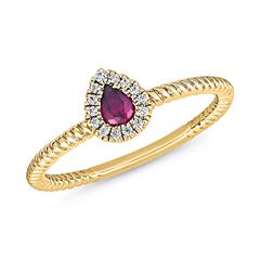 🦚 Goldring für Damen mit Rubinen und Diamanten
