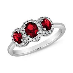 🦚 Ring aus Weißgold oder Platin mit Rubinen und Diamanten