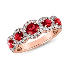 🦚 Roségoldener Ring für Damen mit Rubinen und Brillanten