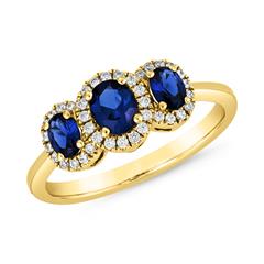 🦚 Goldring für Damen mit Saphiren und lab-grown Diamanten