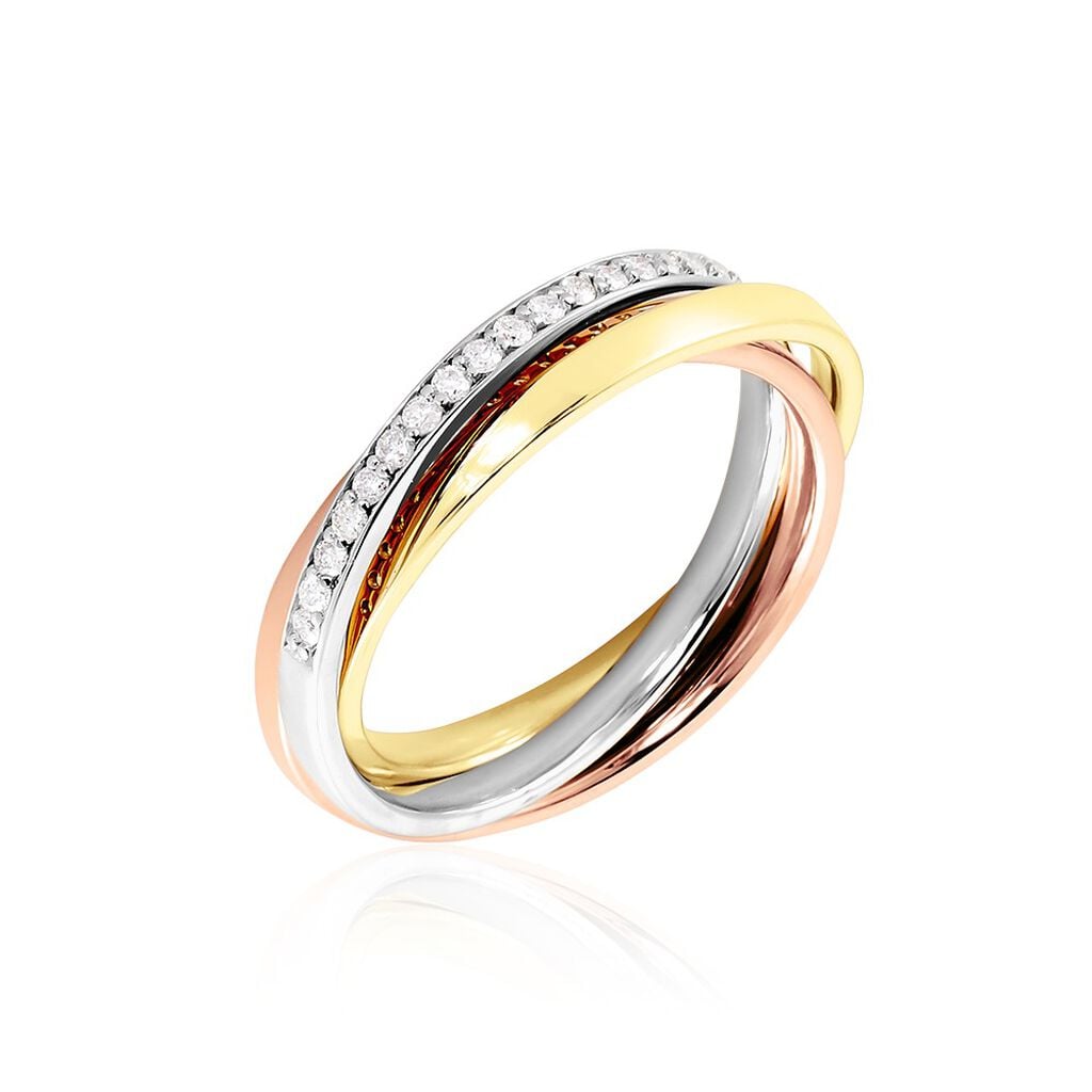 🦚 SERENE Damen Ring Gold Tricolor Gold / Weiß / Rosé 585 (14 Karat) Diamant Weiß 0,13 ct, Ring mit Stein