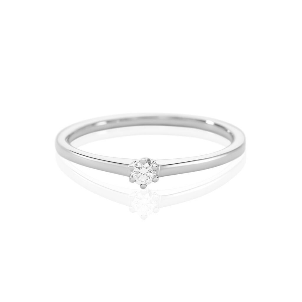 🦚 MONOPOLI Damen Ring Weißgold 585 (14 Karat) Diamant Weiß 0,060 ct, Ring mit Stein