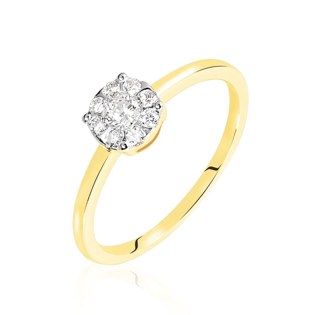 🦚 SOLO Damen Ring Gold Bicolor Gelb/Silber 585 (14 Karat) Diamant Weiß 0,12 ct Talisman 13, Ring mit Stein