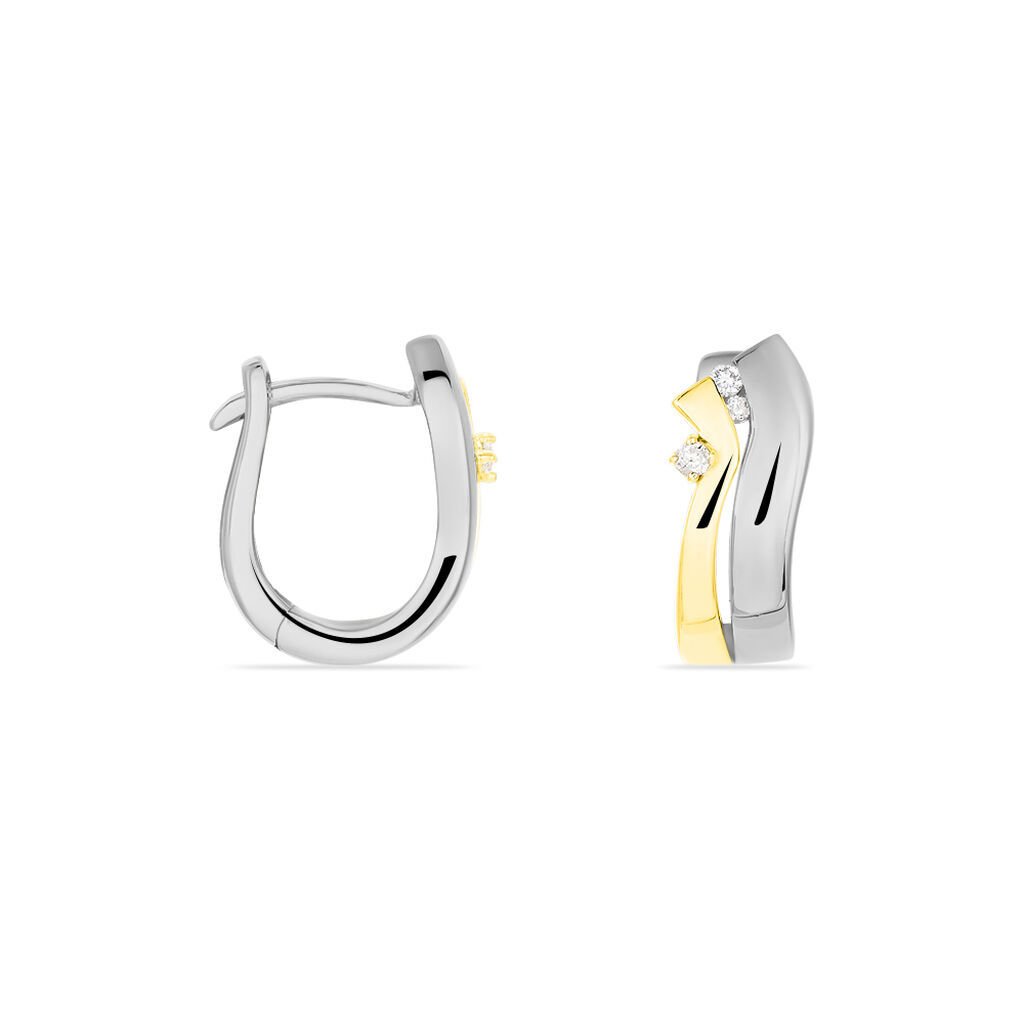 🦚 SANA Damen Creolen Gold Bicolor 375 (9 Karat) Diamant Weiß 0,06 ct, Creolen mit Stein