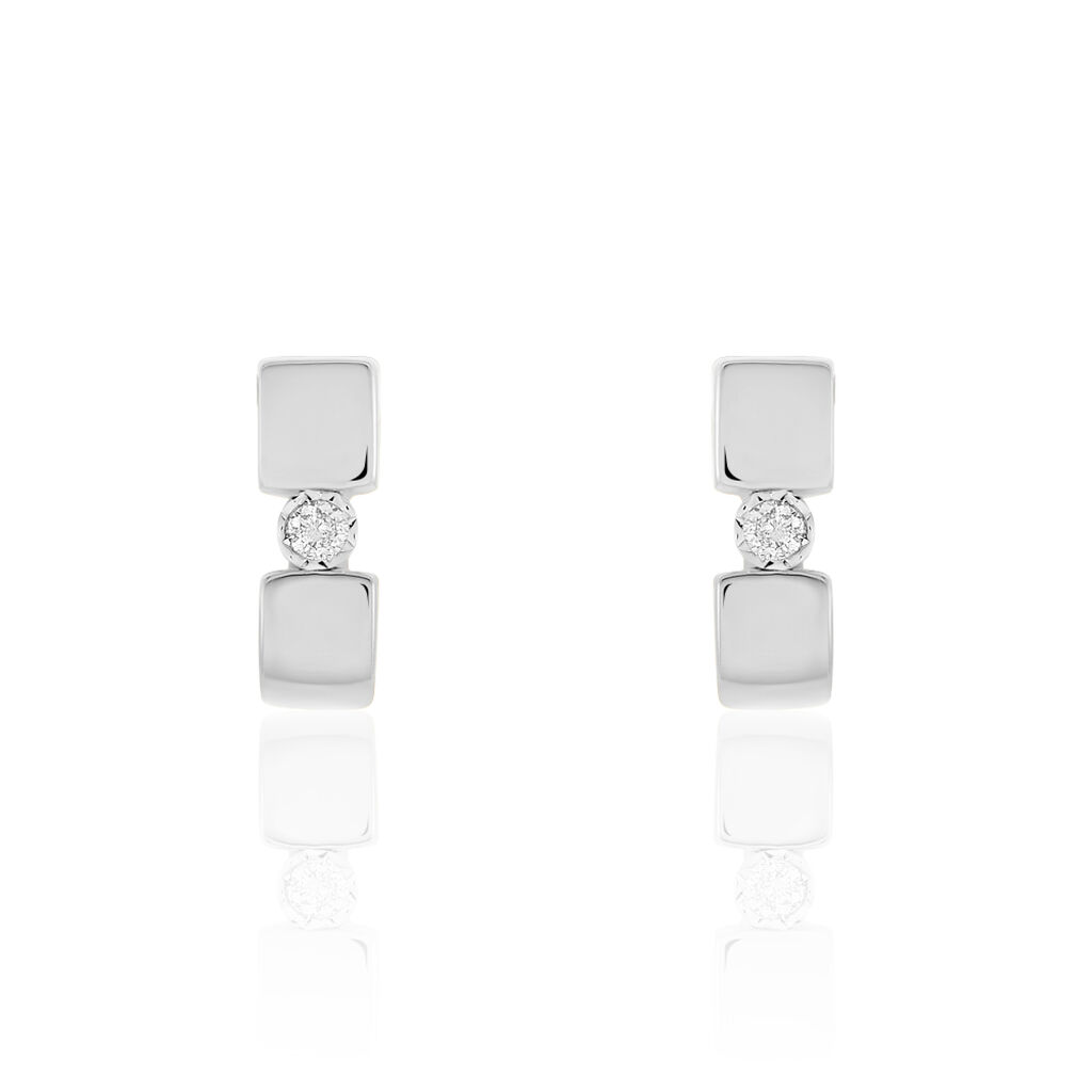 🦚 GRANADA Damen Ohrstecker Weißgold 375 (9 Karat) Diamant Weiß 0,04 ct Viereck, Ohrstecker mit Stein