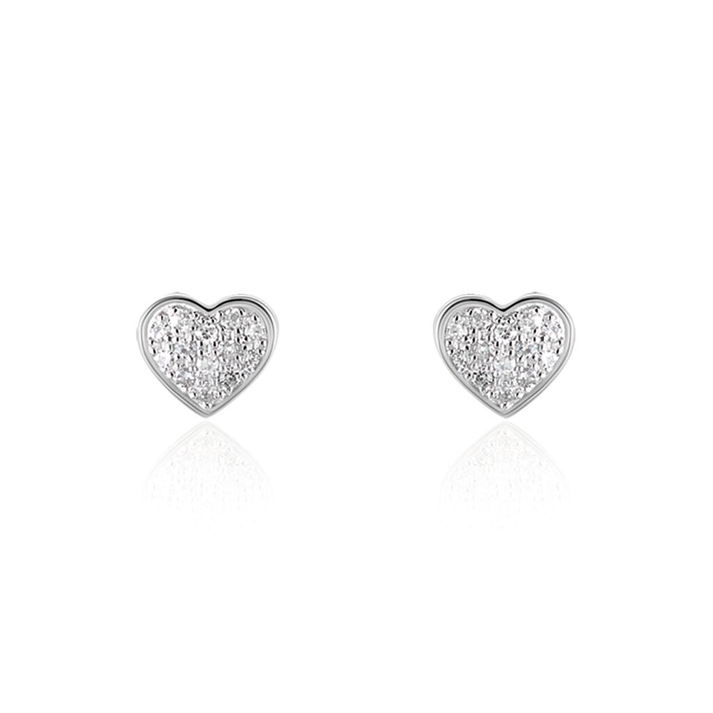 🦚 ABA Damen Ohrstecker Weißgold 375 (9 Karat) Diamant Weiß 0,06 ct Herz, Ohrstecker mit Stein