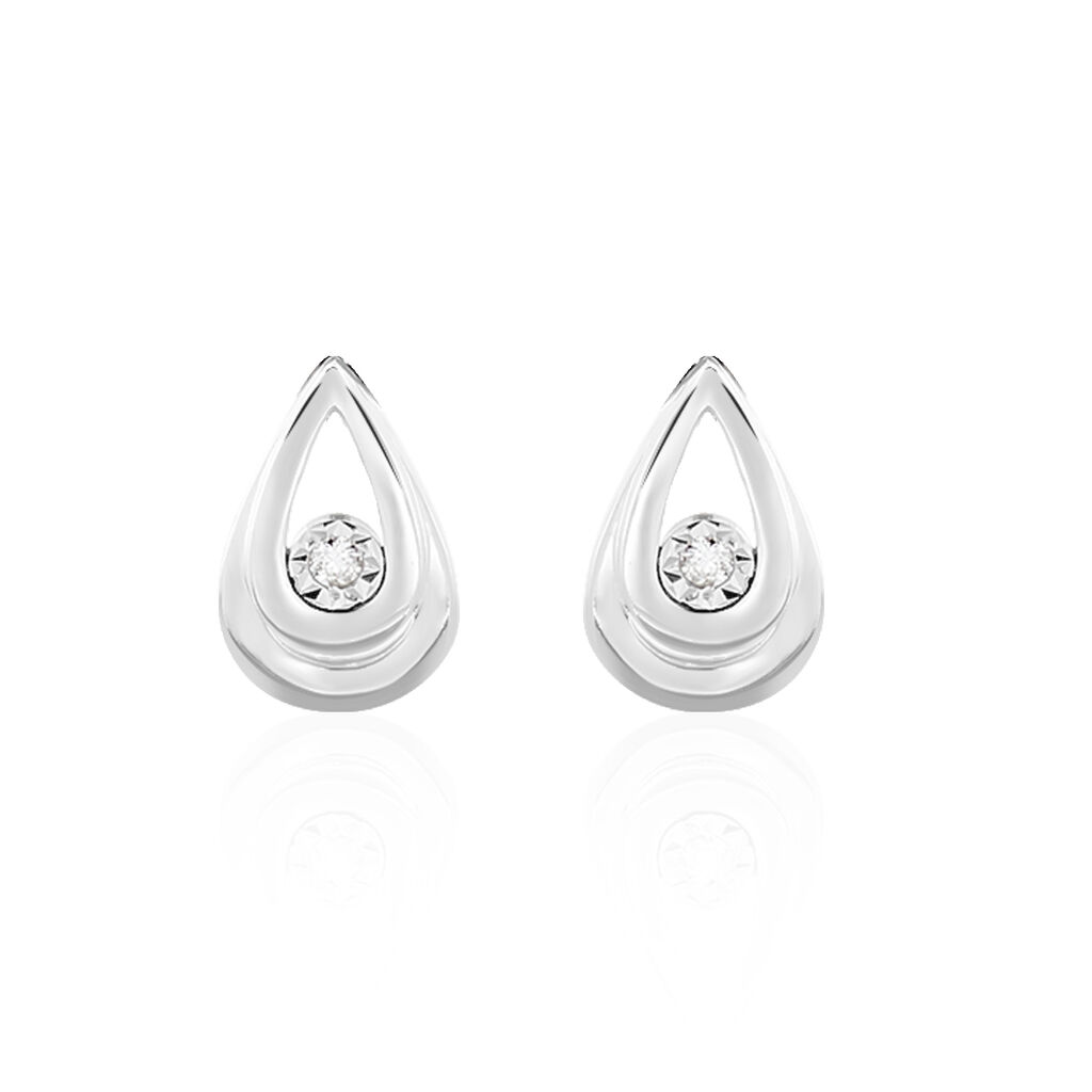 🦚 LINDIA Damen Ohrstecker Weißgold 375 (9 Karat) Diamant Weiß 0,02 ct Tropfen, Ohrstecker mit Stein