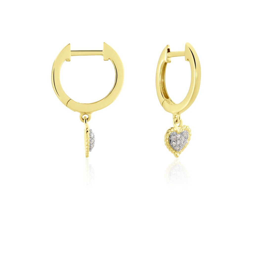 🦚 Herz Special Damen Creolen Gold 375 (9 Karat) Diamant Weiß 0,07 ct Herz, Creolen mit Stein