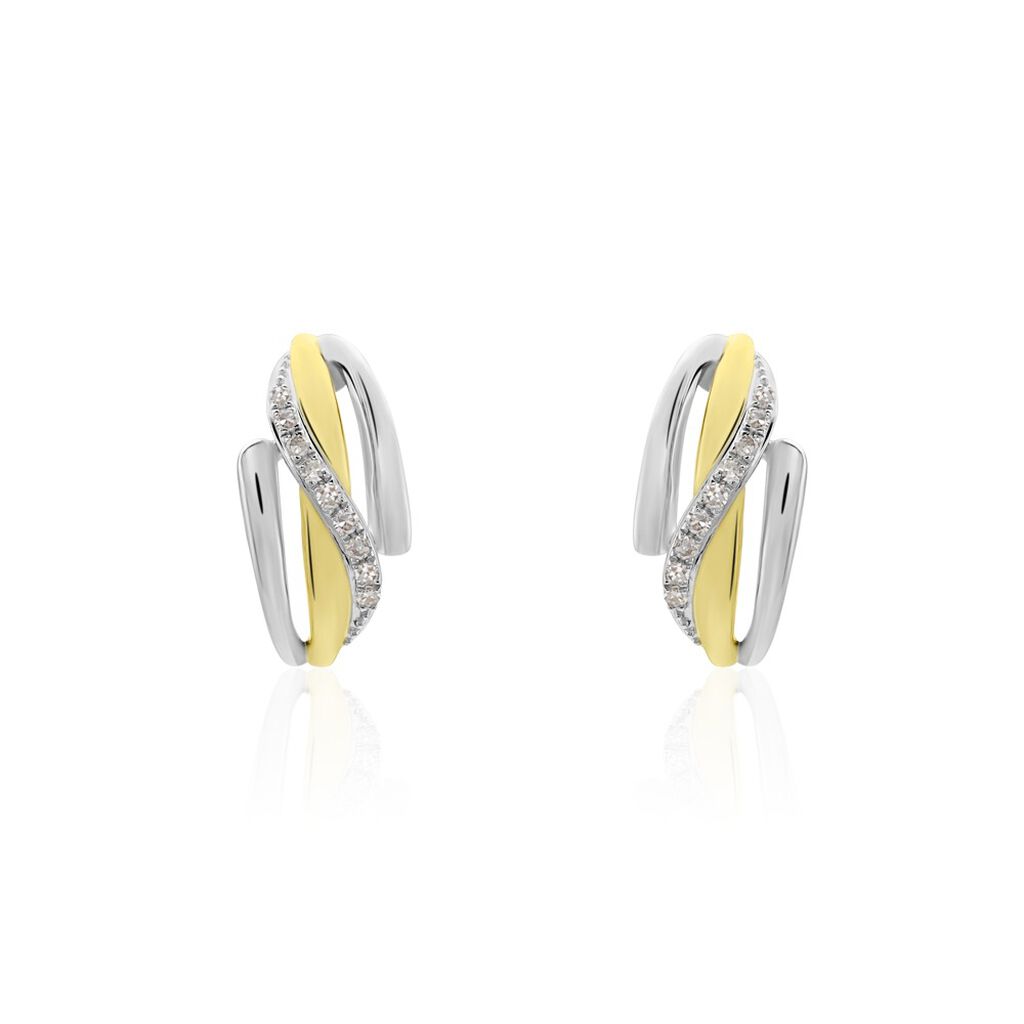 🦚 BODIL Damen Ohrstecker Gold 375 (9 Karat) Diamant Weiß 0,02 ct Welle, Ohrstecker mit Stein