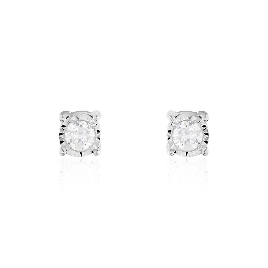 🦚 Illusion Damen Ohrstecker Weißgold 375 (9 Karat) Diamant Weiß 0,08 ct Viereck, Ohrstecker mit Stein