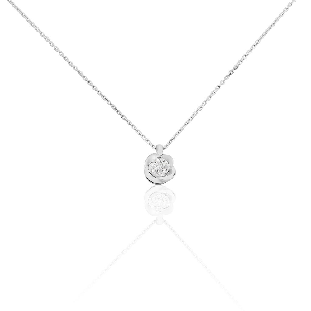 🦚 SAXA Damen Collier Weißgold 375 (9 Karat) Diamant Weiß 0,01 ct Blume, Collier mit Stein