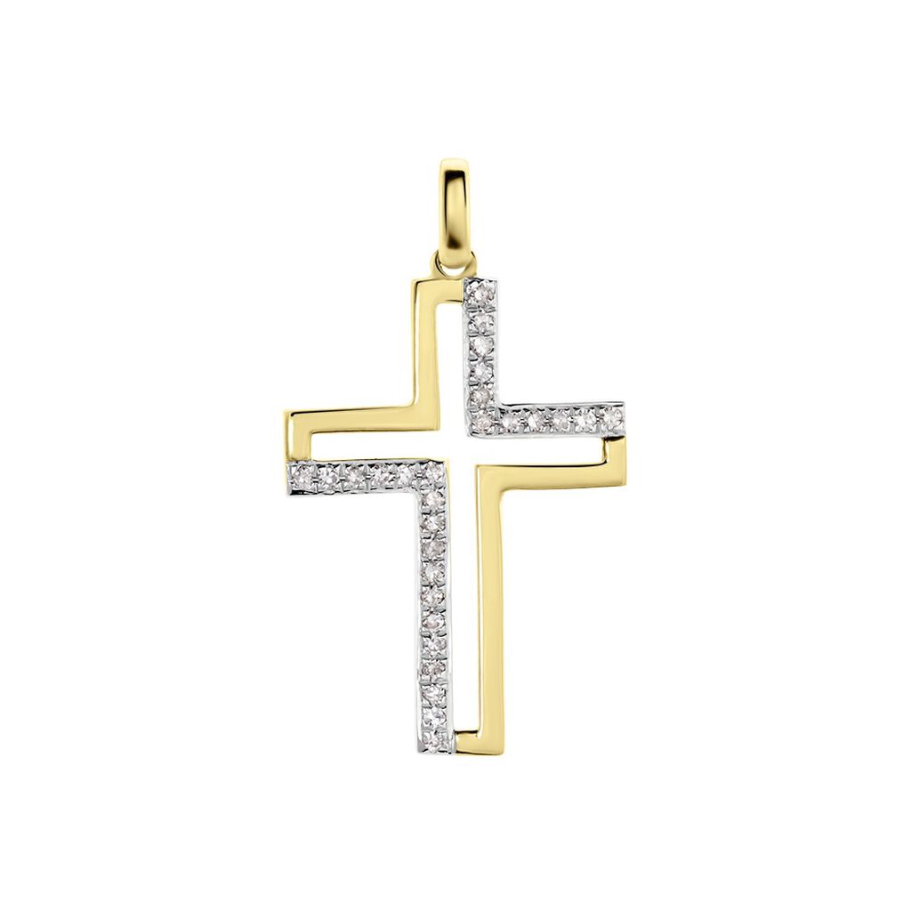🦚 Damen Anhänger Gold 375 (9 Karat) Diamant Weiß 0,08 ct Religiöses Kreuz, Anhänger mit Stein