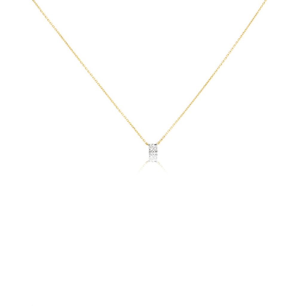 🦚 Illusion Damen Collier Gold 375 (9 Karat) Diamant Weiß 0,07 ct Viereck, Collier mit Stein