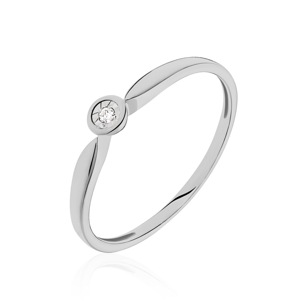 🦚 Delicate Damen Ring Weißgold 375 (9 Karat) Diamant Weiß 0,020 ct, Ring mit Stein