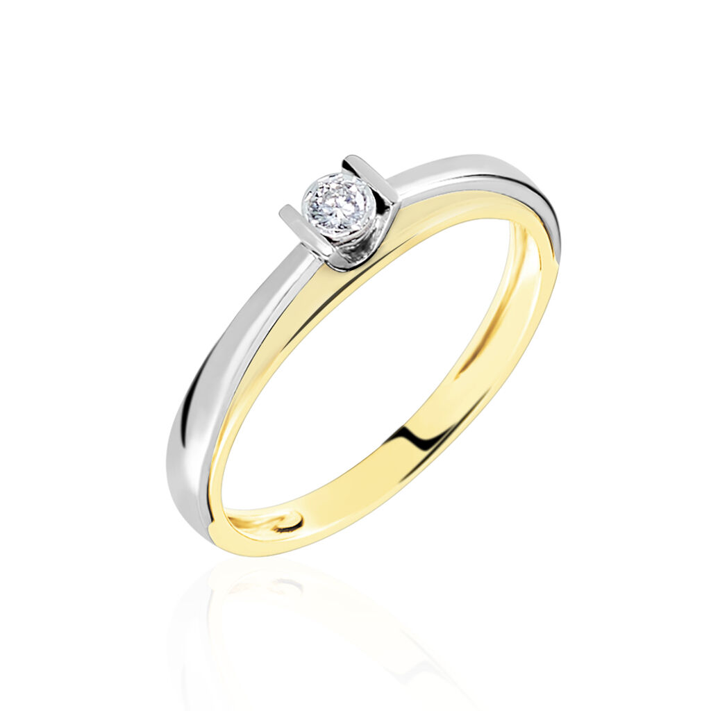 🦚 MICHAELA OV Damen Ring Gold Bicolor 375 (9 Karat) Diamant Weiß 0,04 ct B 2 mm, Ring mit Stein