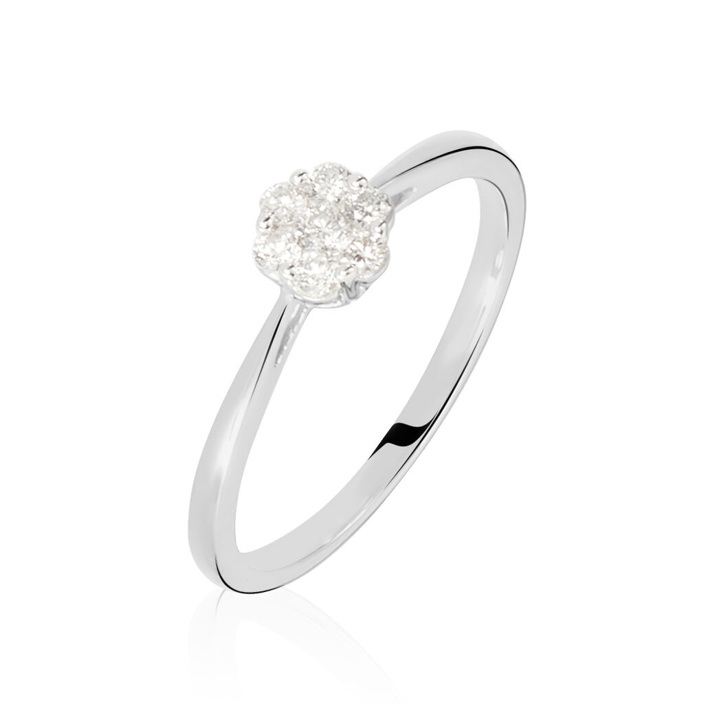 🦚 MERULA Damen Ring Weißgold 375 (9 Karat) Diamant Weiß 0,12 ct, Ring mit Stein
