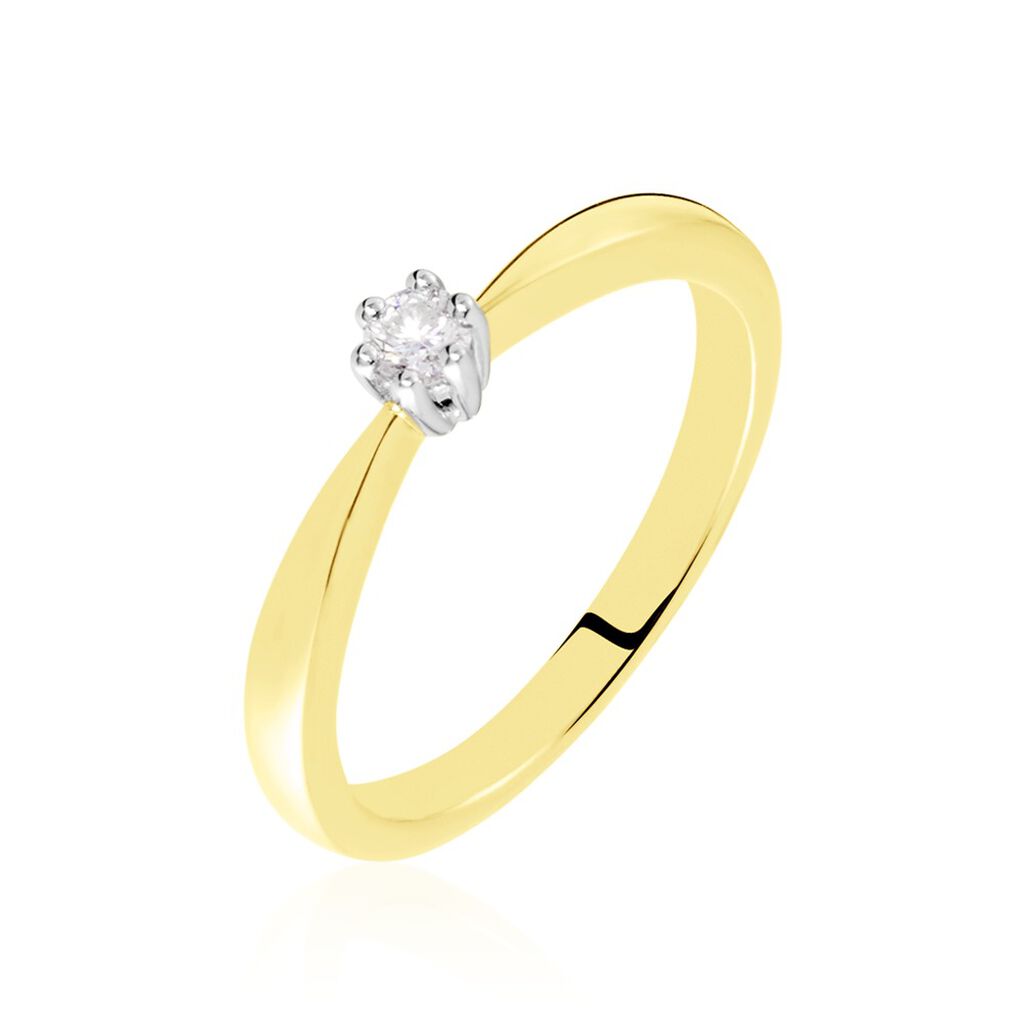 🦚 ROME Damen Ring Gold Bicolor 375 (9 Karat) Diamant Weiß 0,1 ct, Ring mit Stein
