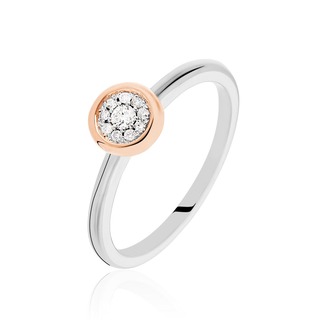 🦚 SATA Damen Ring Gold Bicolor 375 (9 Karat) Diamant Weiß 0,08 ct, Ring mit Stein
