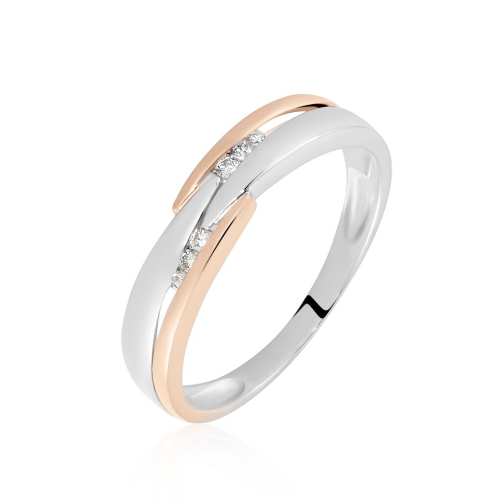 🦚 SACA Damen Ring Gold Bicolor Silber/Roségold 375 (9 Karat) Diamant Weiß 0,42 ct B 22 mm, Ring mit Stein