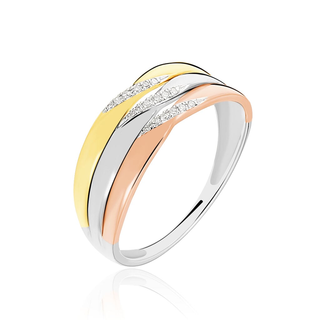 🦚 NESIBE Damen Ring Gold Tricolor Gold / Weiß / Rosé 375 (9 Karat) Diamant Weiß 0,02 ct, Ring mit Stein