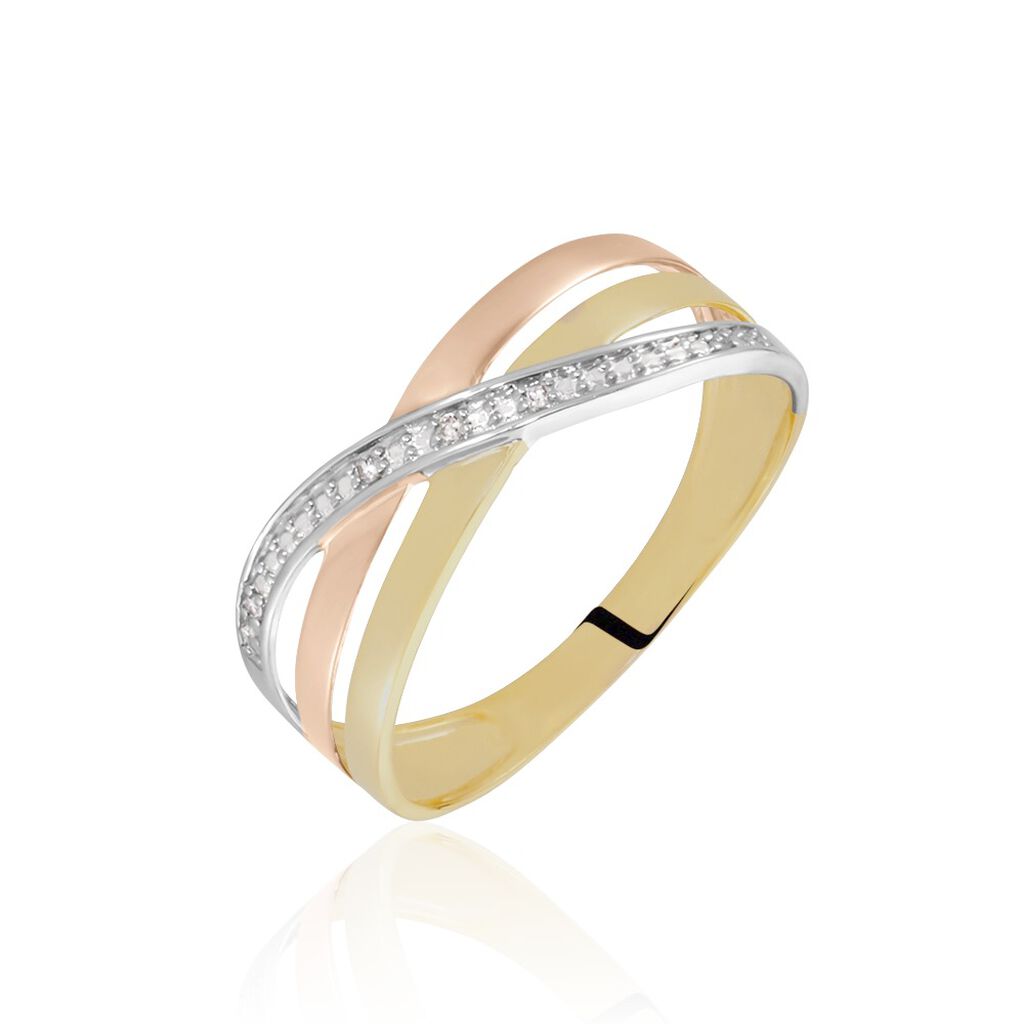 🦚 CROISEE 5 Damen Ring Gold Tricolor Gold / Weiß / Rosé 375 (9 Karat) Diamant Weiß 0,020 ct Welle, Ring mit Stein