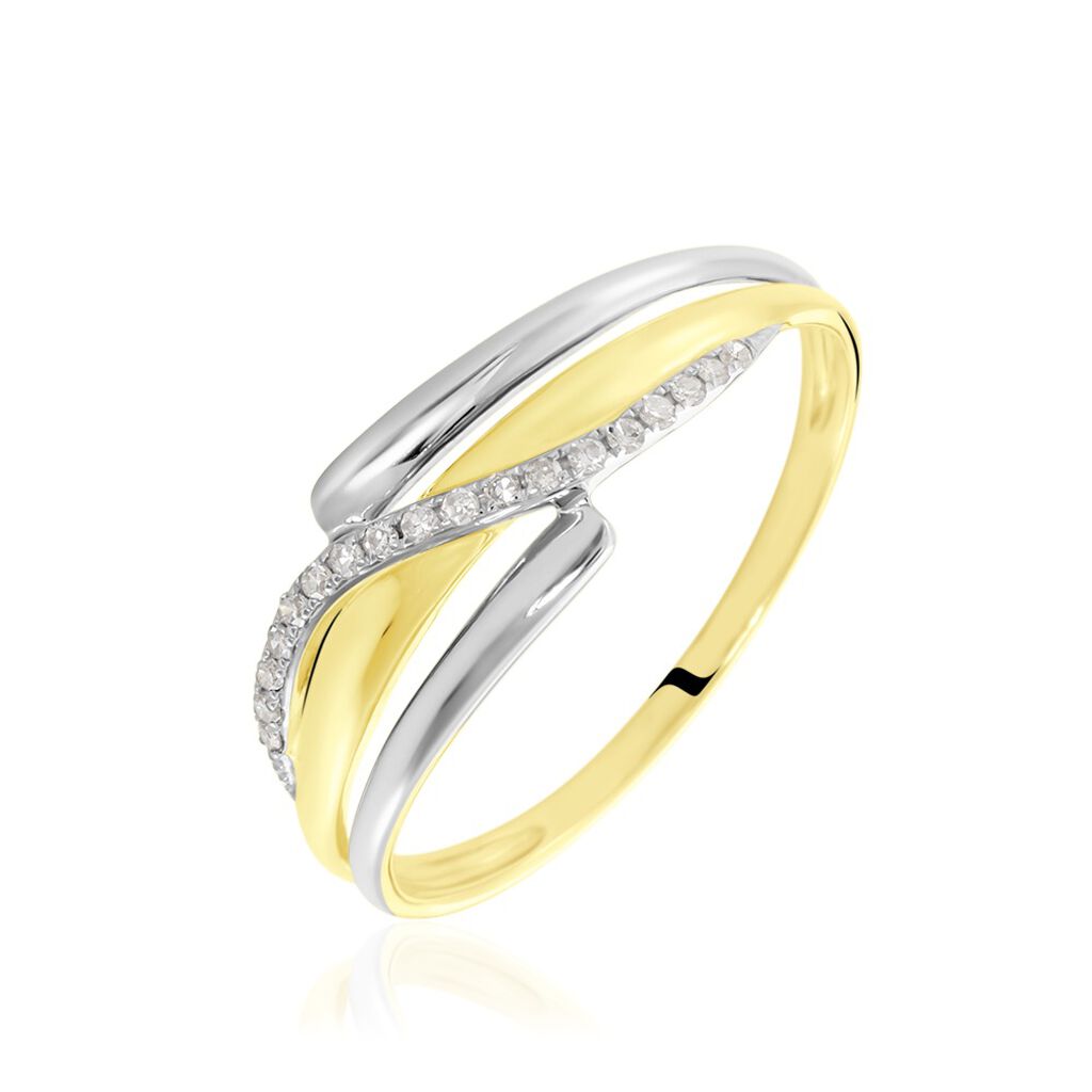 🦚 BODIL Damen Ring Gold 375 (9 Karat) Diamant Weiß 0,05 ct Welle, Ring mit Stein