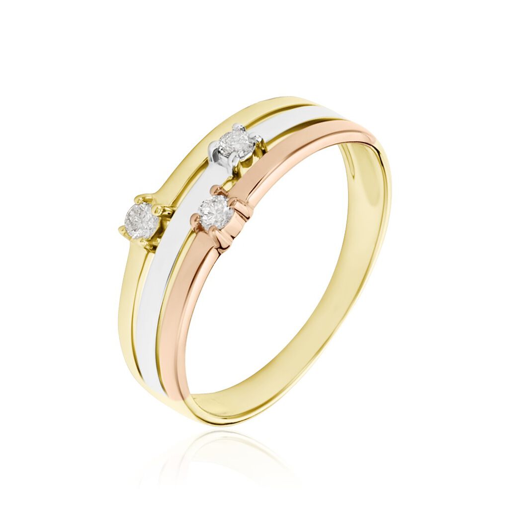 🦚 SUPERPOSITION 3 Damen Ring Gold Tricolor Gold / Weiß / Rosé 375 (9 Karat) Diamant Weiß 0,09 ct, Ring mit Stein
