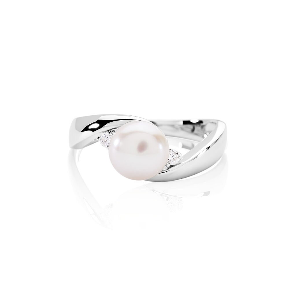 🦚 Marlen Damen Ring Silber 925 Zuchtperle Weiß, Ring mit Stein