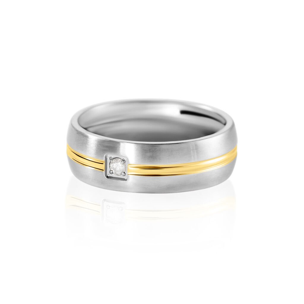 🦚 BOND Damen Ring Edelstahl Bicolor Gold/Silber Diamant Weiß 0,03 ct B 6 mm, Ring mit Stein