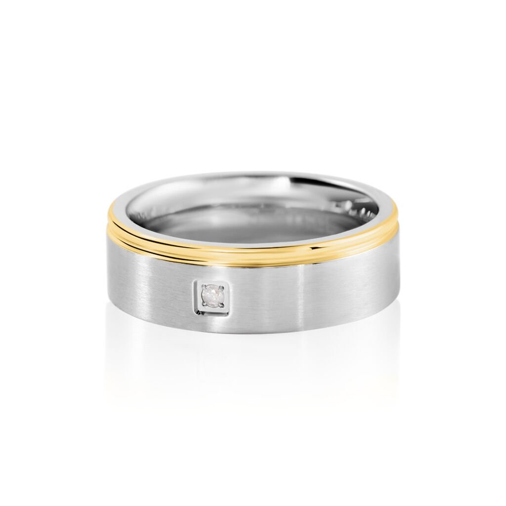 🦚 BOND Damen Ring Edelstahl Bicolor Gold/Silber Diamant Weiß 0,020 ct B 6 mm, Ring mit Stein