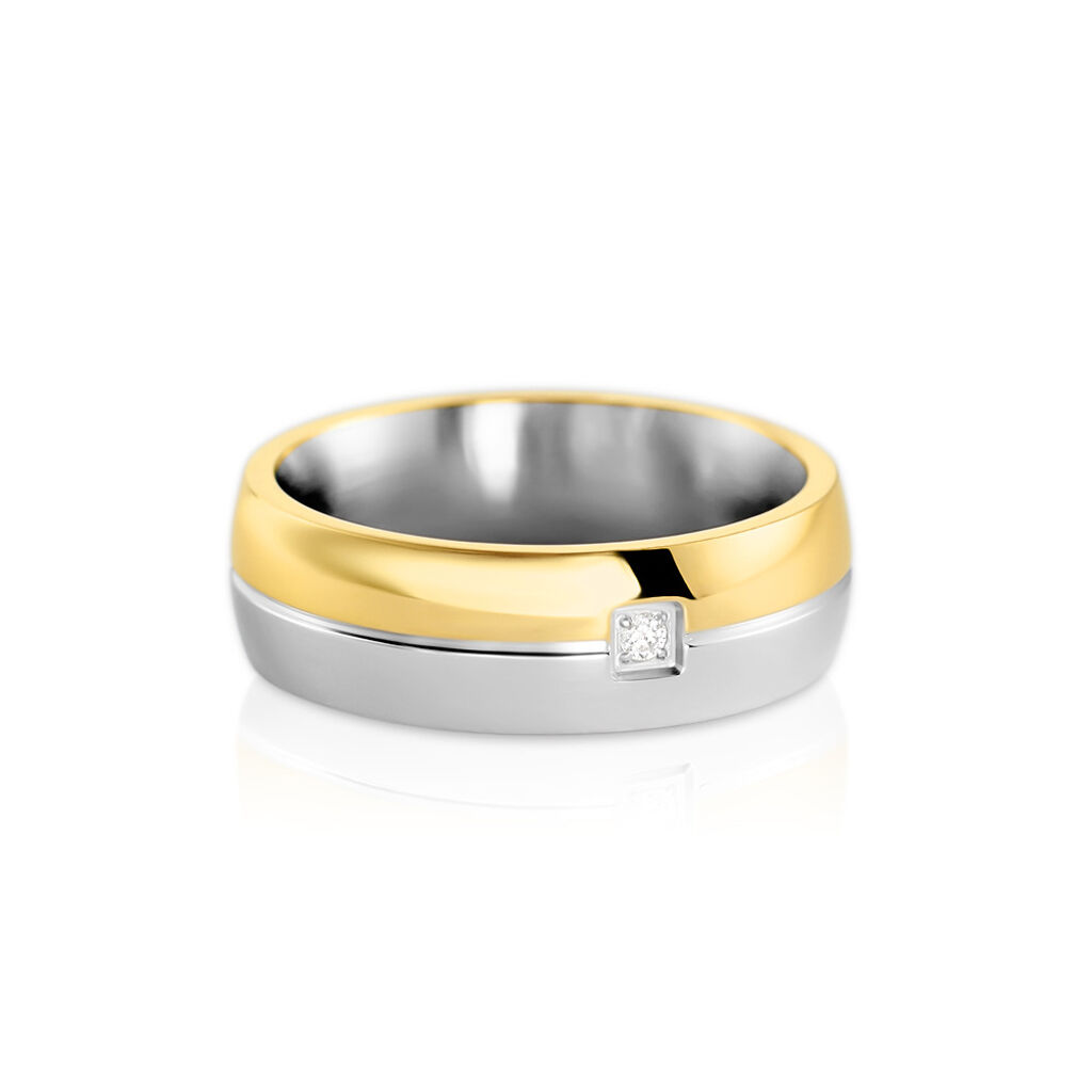 🦚 BOND Damen Ring Edelstahl Bicolor Gold/Silber Diamant Weiß 0,020 ct B 6 mm, Ring mit Stein