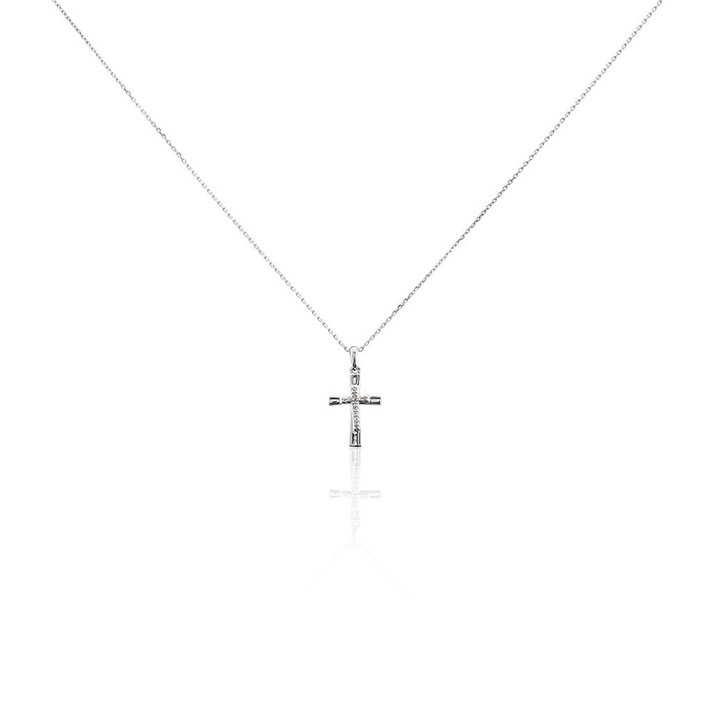 🦚 Damen Collier Weißgold 375 (9 Karat) Diamant Weiß 0,04 ct, Collier mit Stein