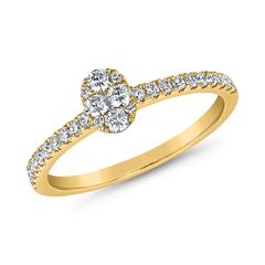 🦚 Damen Gravurring mit Diamanten aus Gelbgold